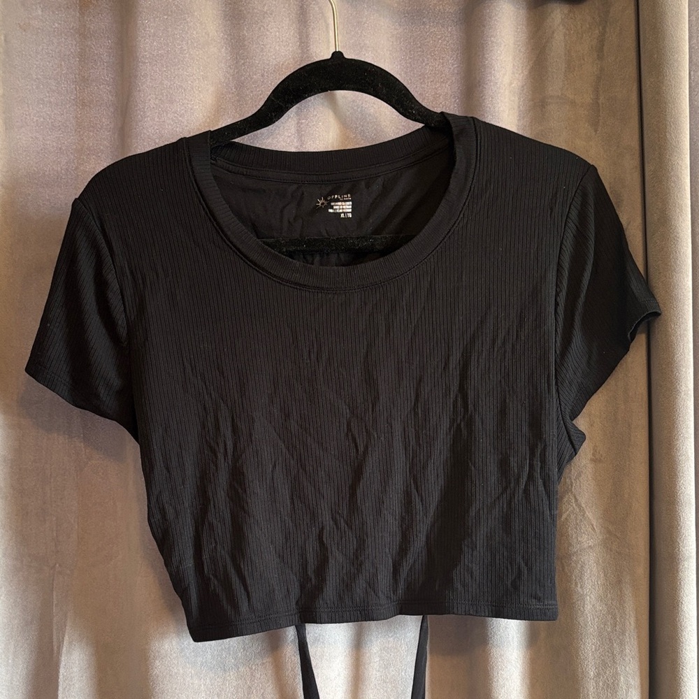 Aerie Black Ribbed Open Back Crop Top